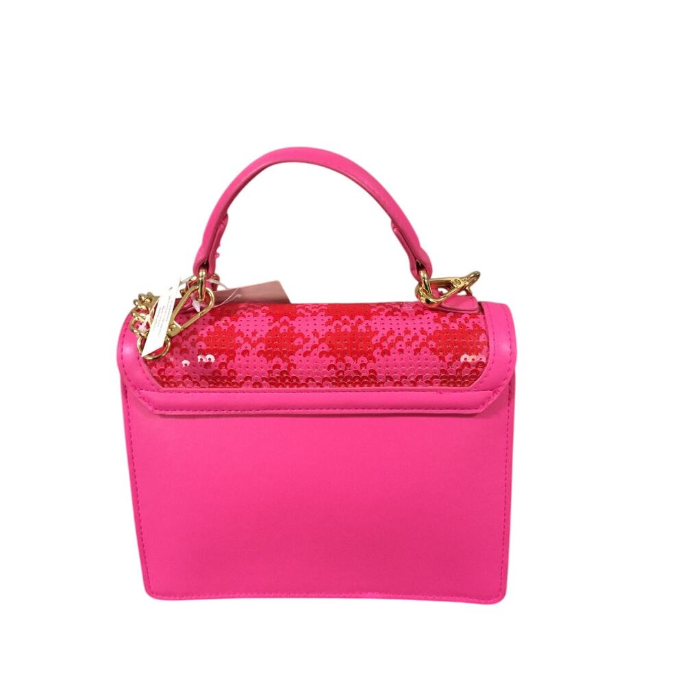 Betsey Johnson XOMYLO 2 Teddy Bear Charm Crossbody Bag Pink Sequin NWT - Picture 7 of 14